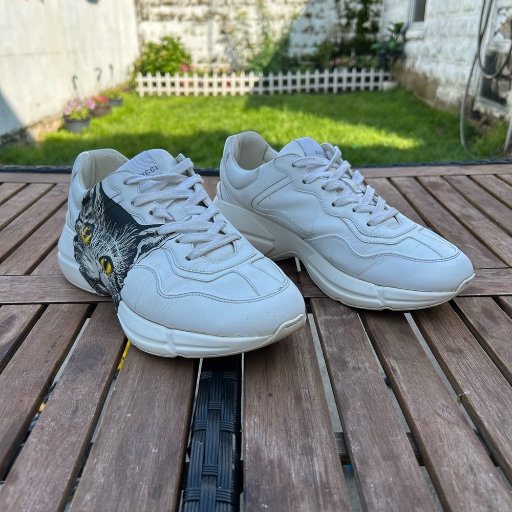 Gucci White Leather Mystic Cat Rhyton Low Top Sneakers Size 40/10  US Womens
